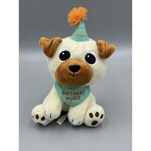 American Greetings Birthday Pugs Dog Plush Brown Cream In Hat 8” Stuffed Animal